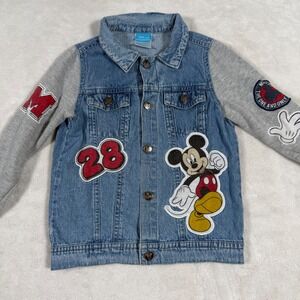 Disney‎ Kids Denim Jacket Mickey Mouse Applique Gray Sleeve Size 4T